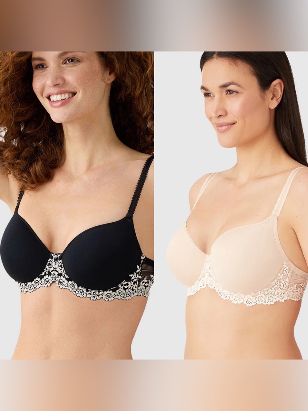 LIKE NEW BUNDLE Wacoal Nude and Black Embrace Lace T-Shirt Bras (34D)